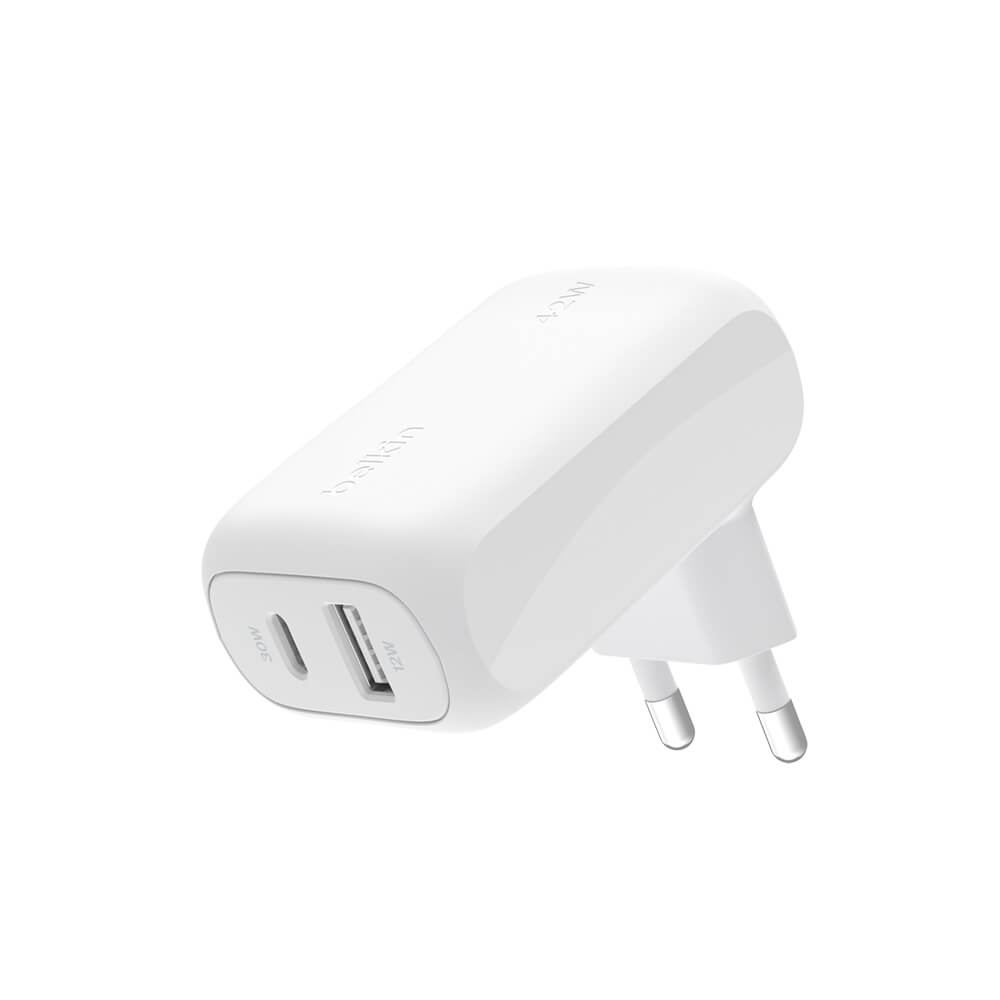หัวชาร์จเร็ว Belkin รุ่น WCB009thWH 2 ช่อง USB-C 30W + USB-A 12W สีขาว